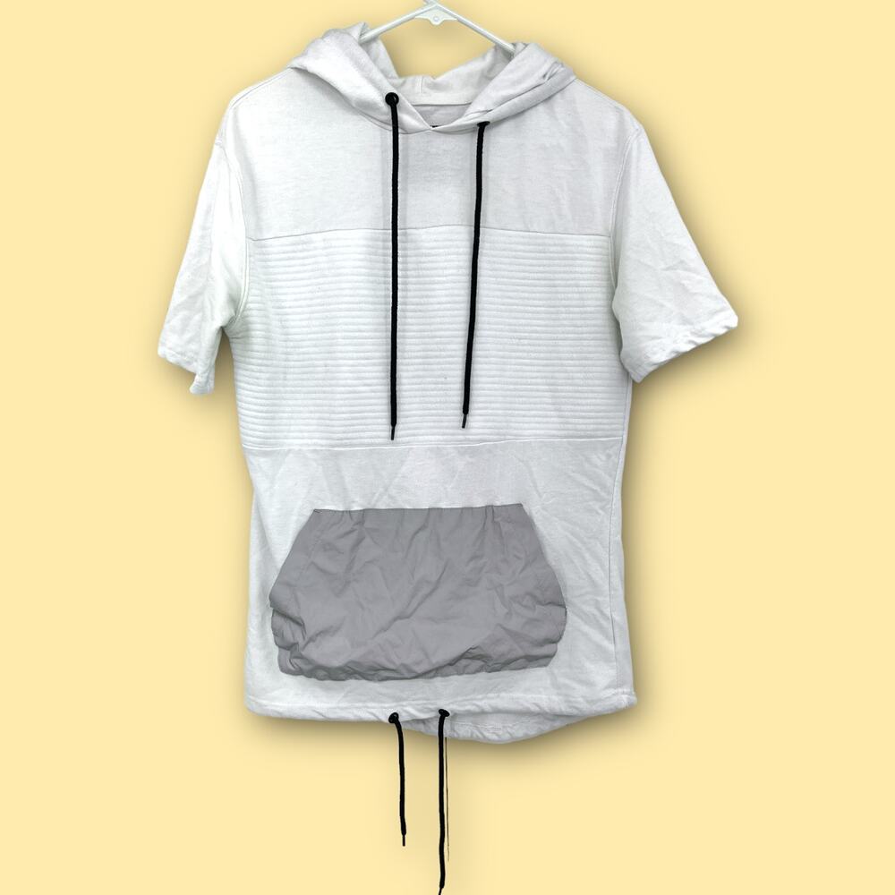 FIVE.BY.FIVE SMALL Master Piece  Men's White Short Sleeve Hoodie Sweatshirt
